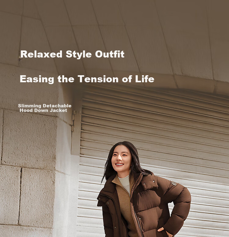 Bosideng Off-Season Winter Fashion Casual Soft Comfortable Long Loose Thick Down Jacket with Detachable Hood 2