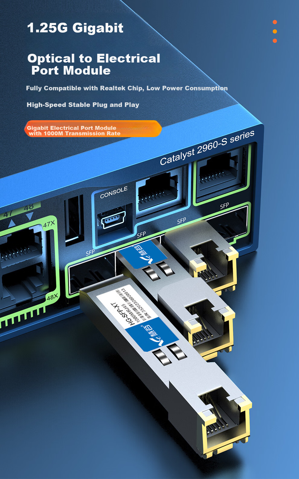 Huigu Gigabit Optical to Electrical Module 1.25G Optical-Electrical Conversion Module SFP Optical to Electrical Port Module 100m Transmission HG-SFP-XT 4