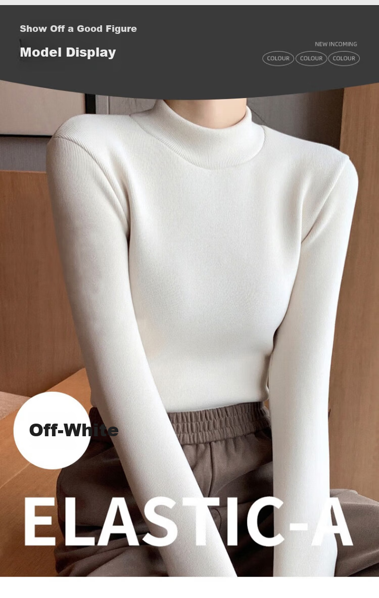 LangSha Autumn Winter Fleece-Lined Thickened Half Turtleneck Base Shirt for Women 7A Antibacterial Mite-Resistant Lamb Fleece Thermal Innerwear 16