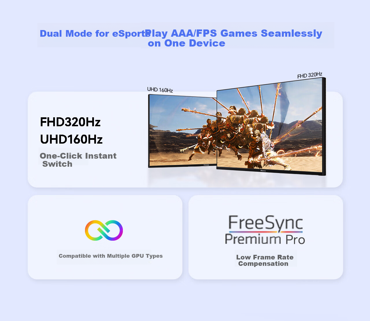 Hisense GX 27-inch 3A Original Picture Obsidian Screen 2304-Zone Glass-Based MiniLED XDR 2000nits 4K 160Hz Dual Mode 320Hz Gaming Monitor 7