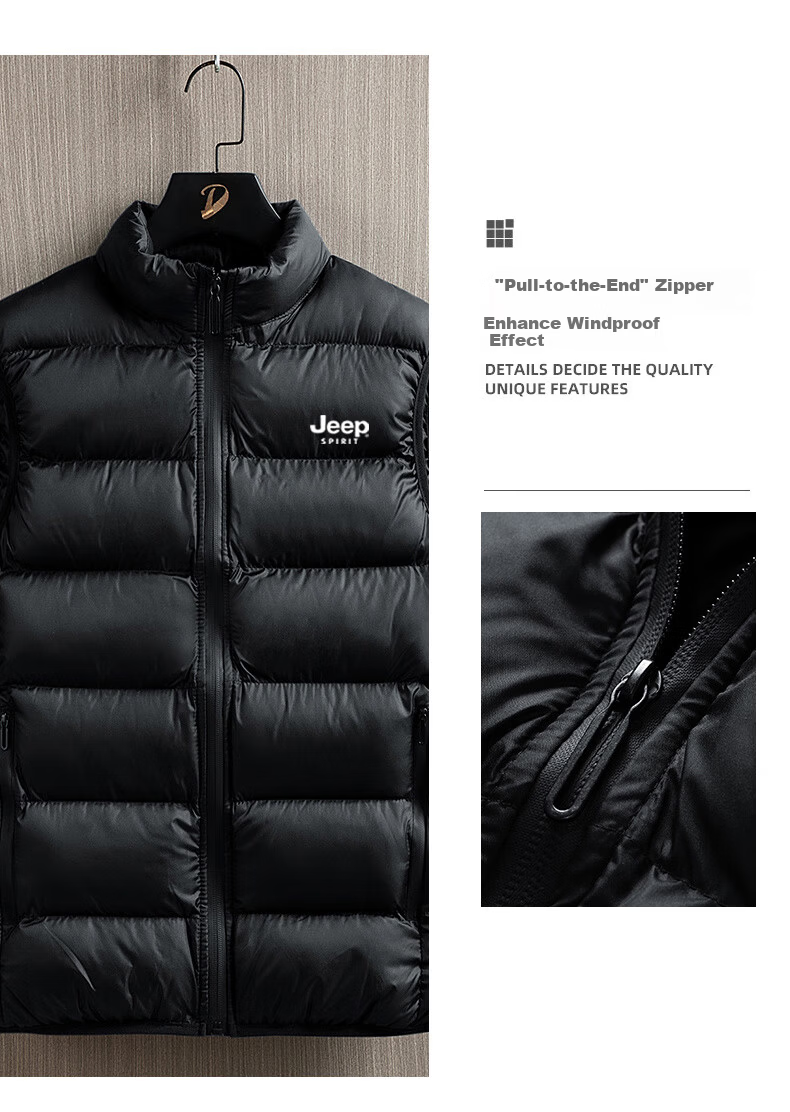JEEP SPIRIT Men's Autumn Winter Sleeveless Cotton Vest Warm Cotton Waistcoat Casual Loose Fit Black 2XL 7