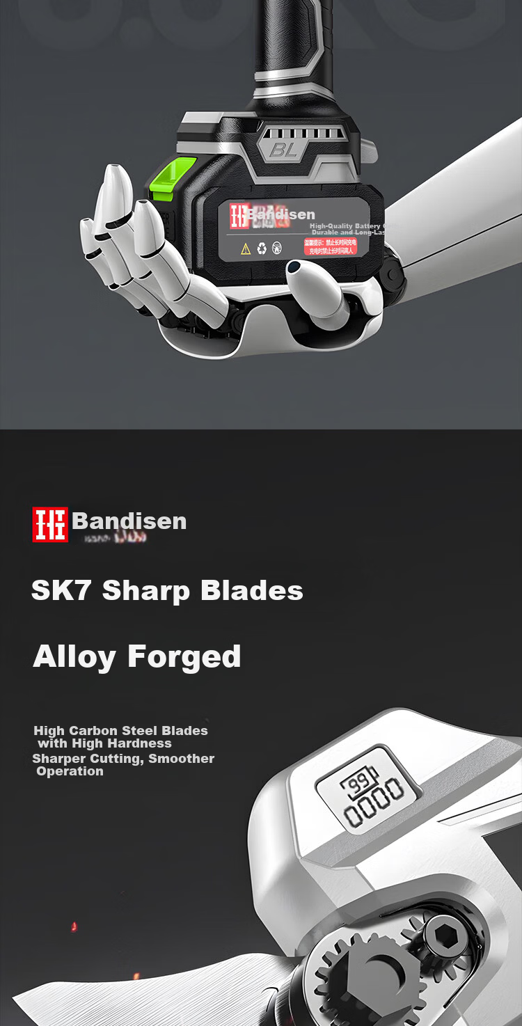 Bandison 21V Electric Pruning Shears High-Power Lithium Battery Garden Tree Branch Cutter Gardening Pruner 13
