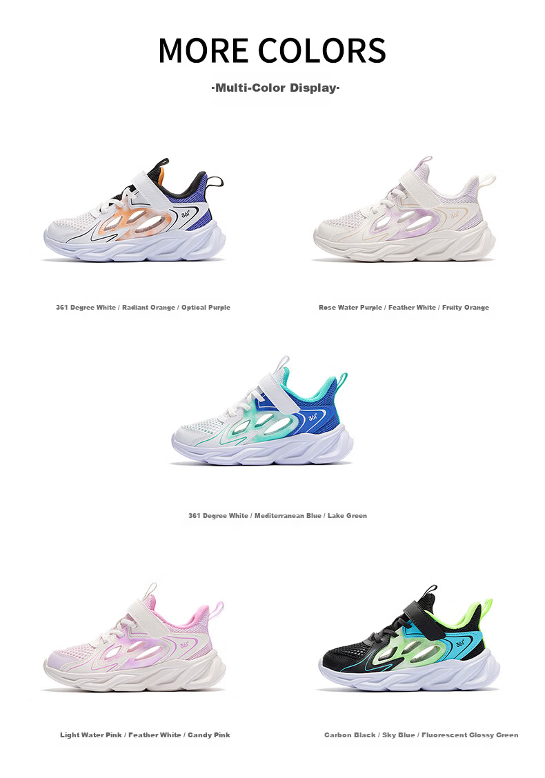 361° Kids Sports Shoes Summer 26 Boys Girls Lightweight Breathable School Running Shoes White Size 39 31