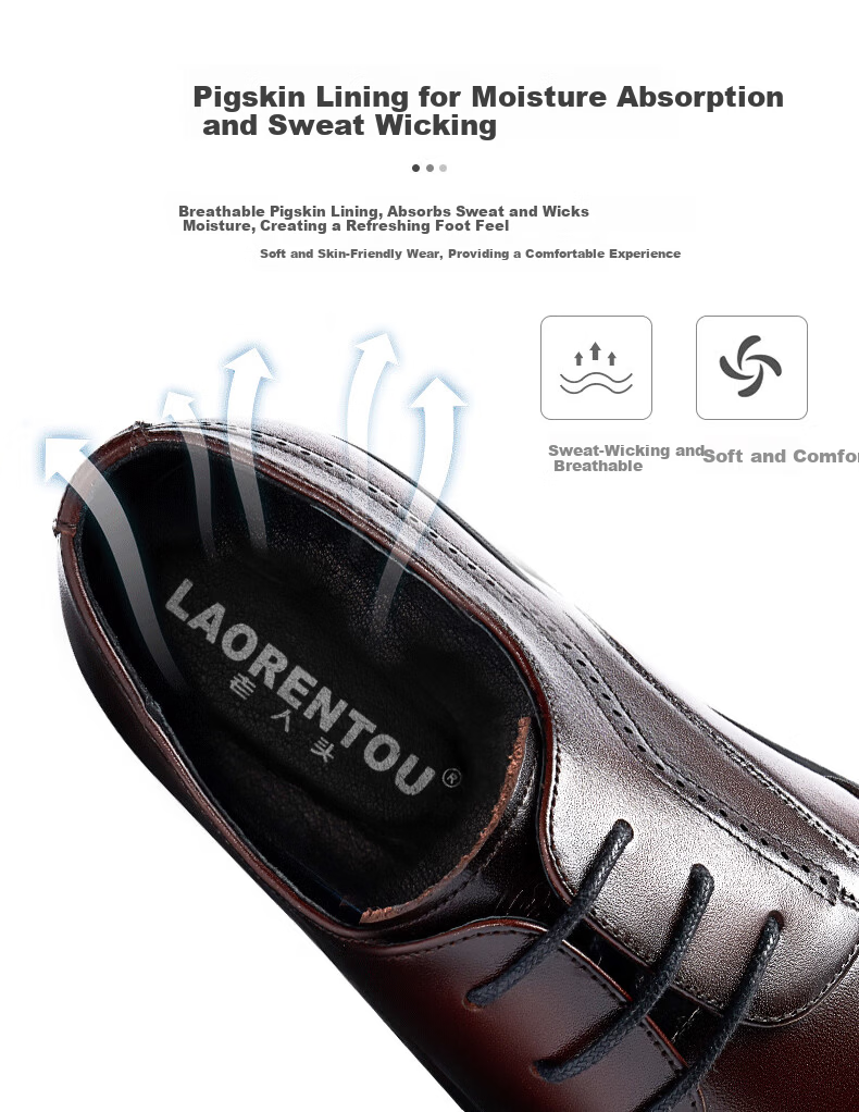 LAORENTOU Men's Spring Autumn Brogue Leather Shoes British Style Breathable Formal Wedding Shoes A50237 Black Size 38 5