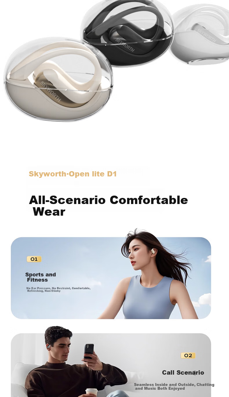 Skyworth Open Lite D1 Bluetooth Earphones Open-Ear Hanging Design Wireless AI Call Noise Cancelling Sports Earbuds Long Battery Life 9