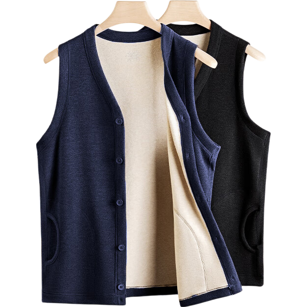LangSha Men's Thermal Vest Wool Silk Antibacterial Autumn Winter Fleece Thickened Innerwear Middle-aged and Elderly Inner Vest