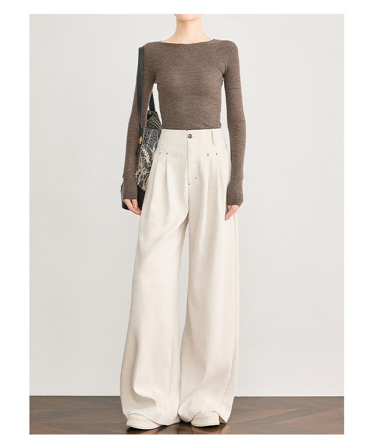 FAESSLIN Urban Old Money Style White Linen Summer Slim Wide-Leg Casual Pants for Women 43