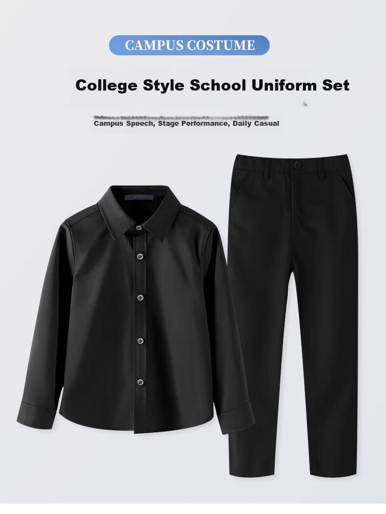ROMON Boys' Children's Shirt Long Sleeve White Dress Shirt and Trousers Set for Children's Day Performance White 170 3