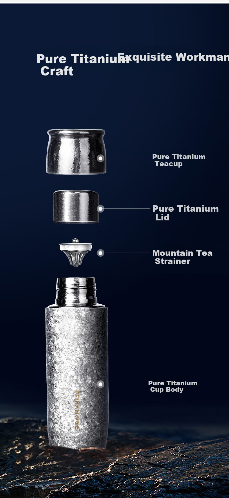 Feijian Pure Titanium Insulated Large Capacity Men's Tea Steeping Titanium Cup with Tea-Water Separation Outdoor Water Bottle Gift Starry Blue 6