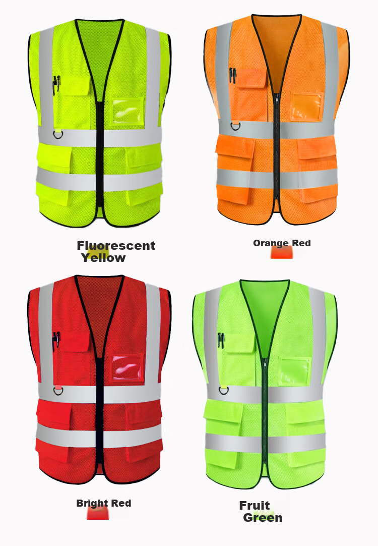 Laurie Reflective Safety Vest High-Visibility Workwear for Sanitation Construction Emergency Traffic Warning Uniform Customizable with Printing, Multi-Pocket Fluorescent Green, One Size 10