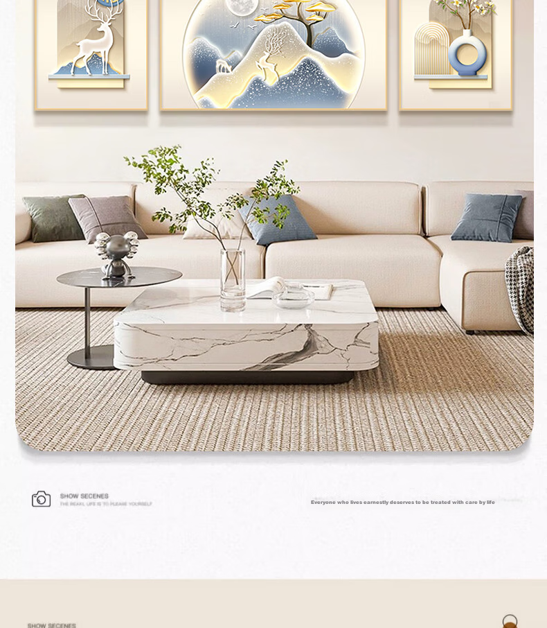 Mao Jiu Jiang Cream Style Furui Continuous Living Room Decorative Painting High-End Sofa Background Wall Hanging Triptych Wall Art 10