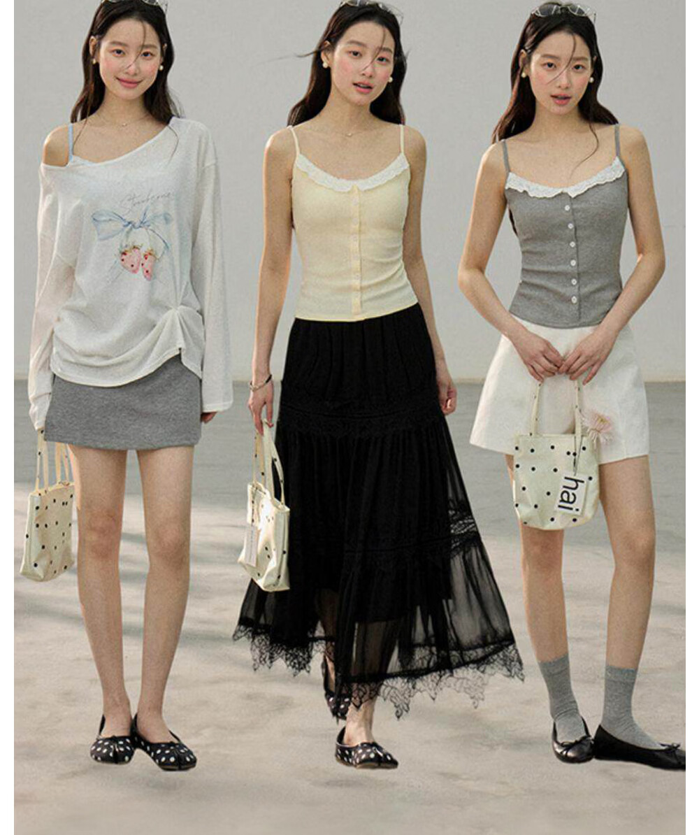 Modal Lace Trim Camisole Top with Built-in Bra Pads, French Style, Pure Desire Look, Women's Innerwear and Outerwear Layering Shirt 15