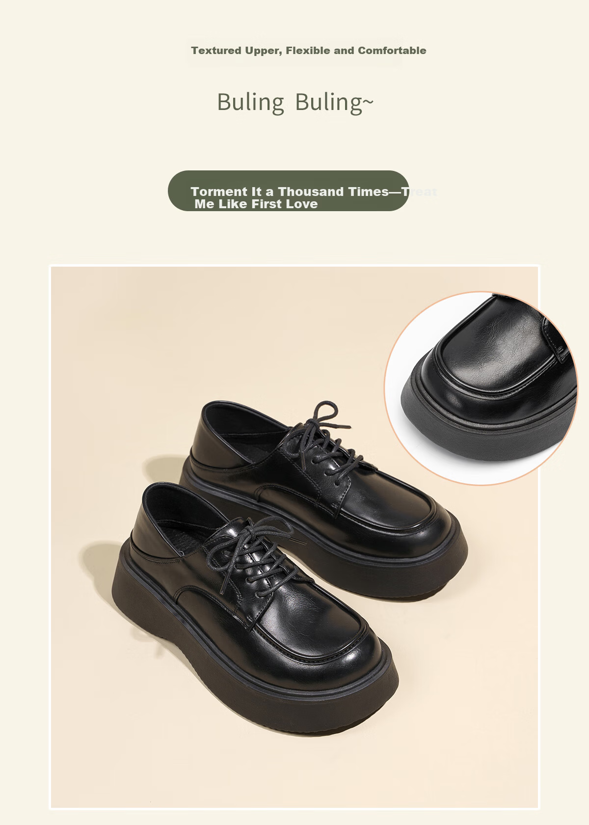 Warrior British Style Women's Small Leather Shoes Spring Summer Versatile Thick Sole Loafers Fashion Comfortable Casual Shoes Black Size 35 5