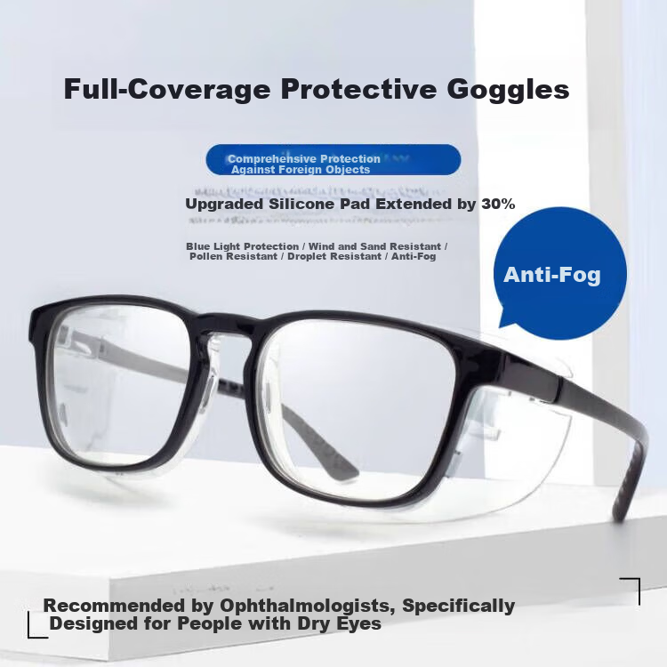 Jimmy Orange Anti-Fog Moisturizing Blue Light Blocking Glasses for Dry Eyes, Pollen and Wind Protection, Post-Surgery Protective Goggles, Black