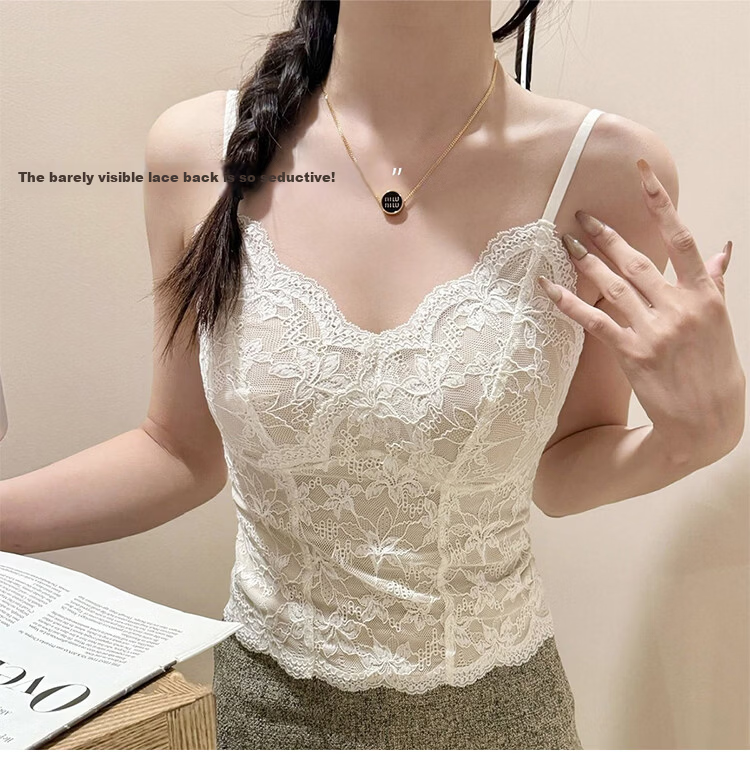 Tingmei French Lace Camisole Women's Spring Summer Backless Bra Padded Slim Fit Tank Top 1