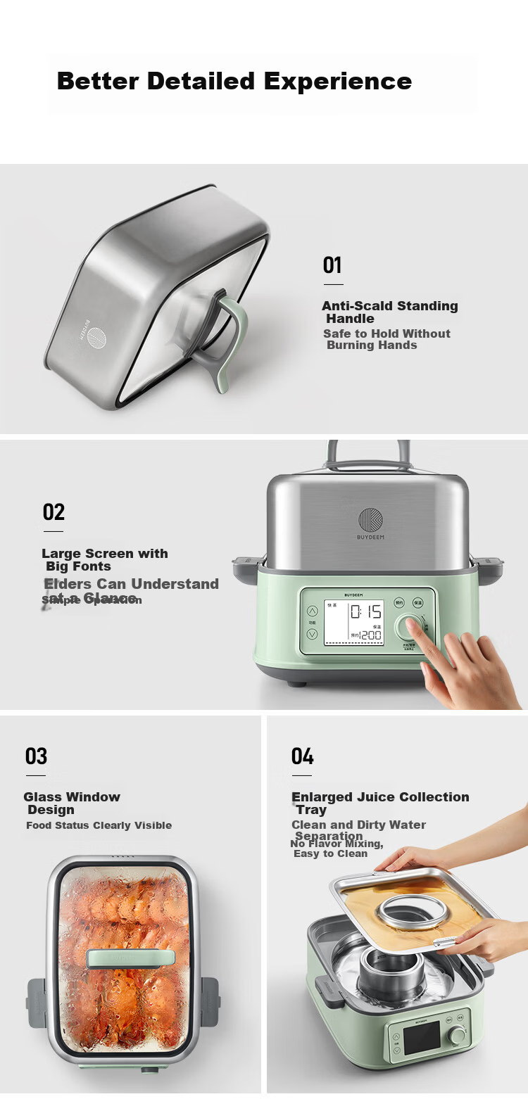 Buydeem G76 Electric Steamer Multi-Functional Large Capacity Stainless Steel Stew Pot No Coating Home Use Small Goose Yellow Single Pot 11