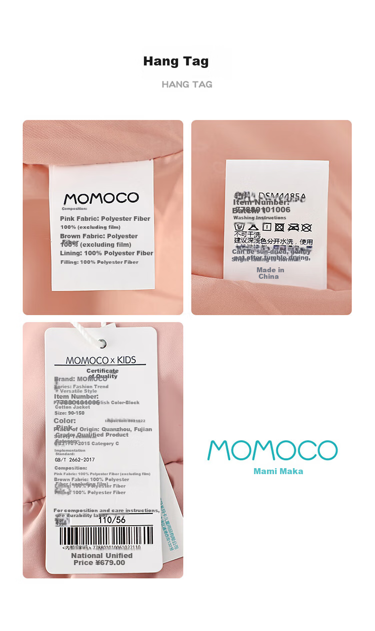 MOMOCO Girls' Winter 2025 Colorblock Cotton-Padded Jacket Pink Size 105 8