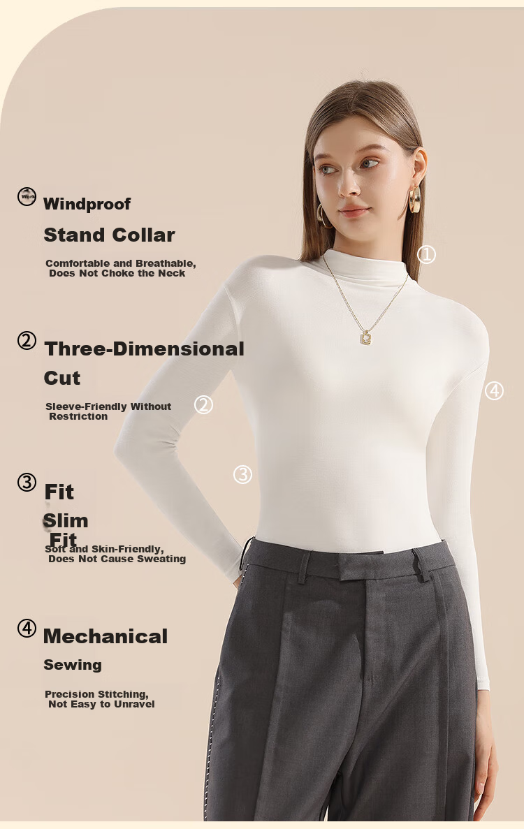 MiiOW Women's Thermal Base Layer Long Sleeve Turtleneck Slim Fit Versatile Outerwear White L 8