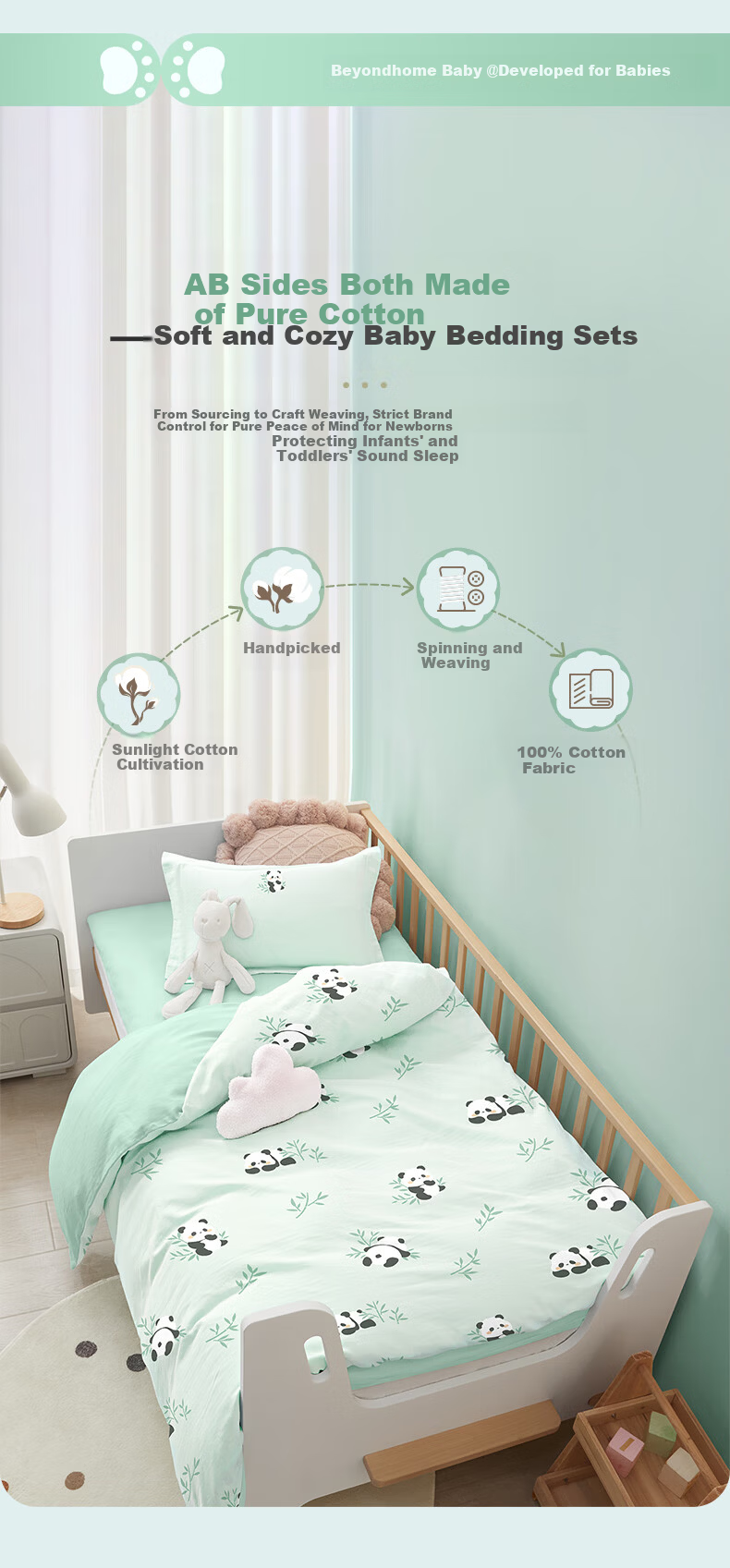 Beyond Kids Spring and Autumn 100% Cotton Children's Quilt Cover Single Set Four Seasons Usable - Panda Baby 120*150cm 3