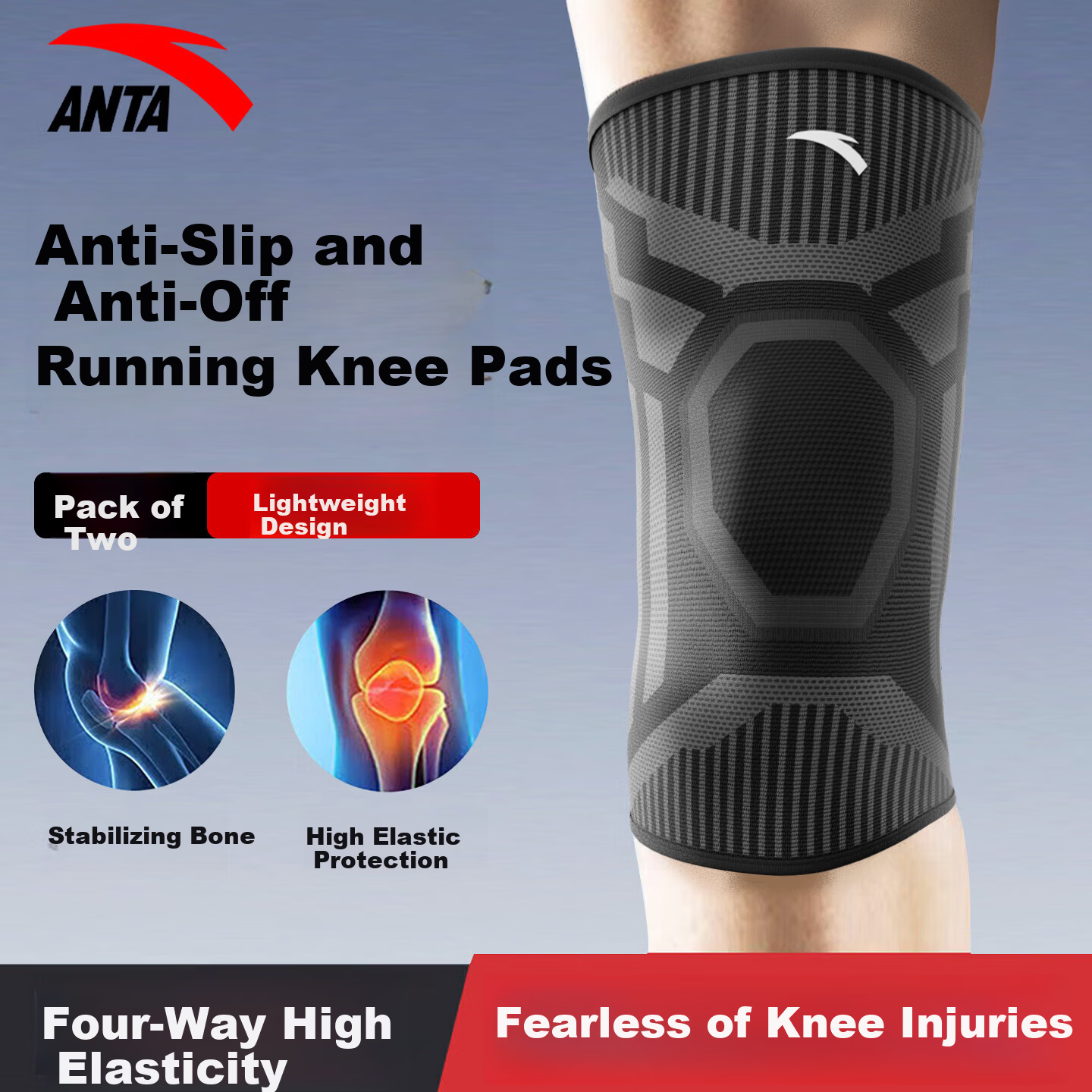 ANTA Knee Brace Sports Protective Gear for Men and Women Running Meniscus Injury Joint Support Warmth Specialized for Mountaineering Basketball Badminton