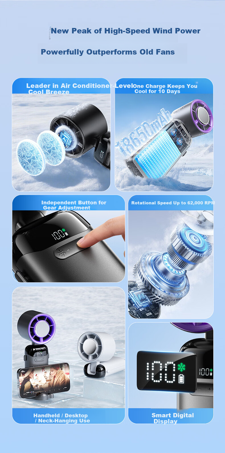AUX Handheld Mini Fan Semiconductor Air Conditioner Cooling Portable Foldable Desktop USB Electric Fan Ice Compress Silent Long Battery Life Outdoor Student Cooling Gadget 5