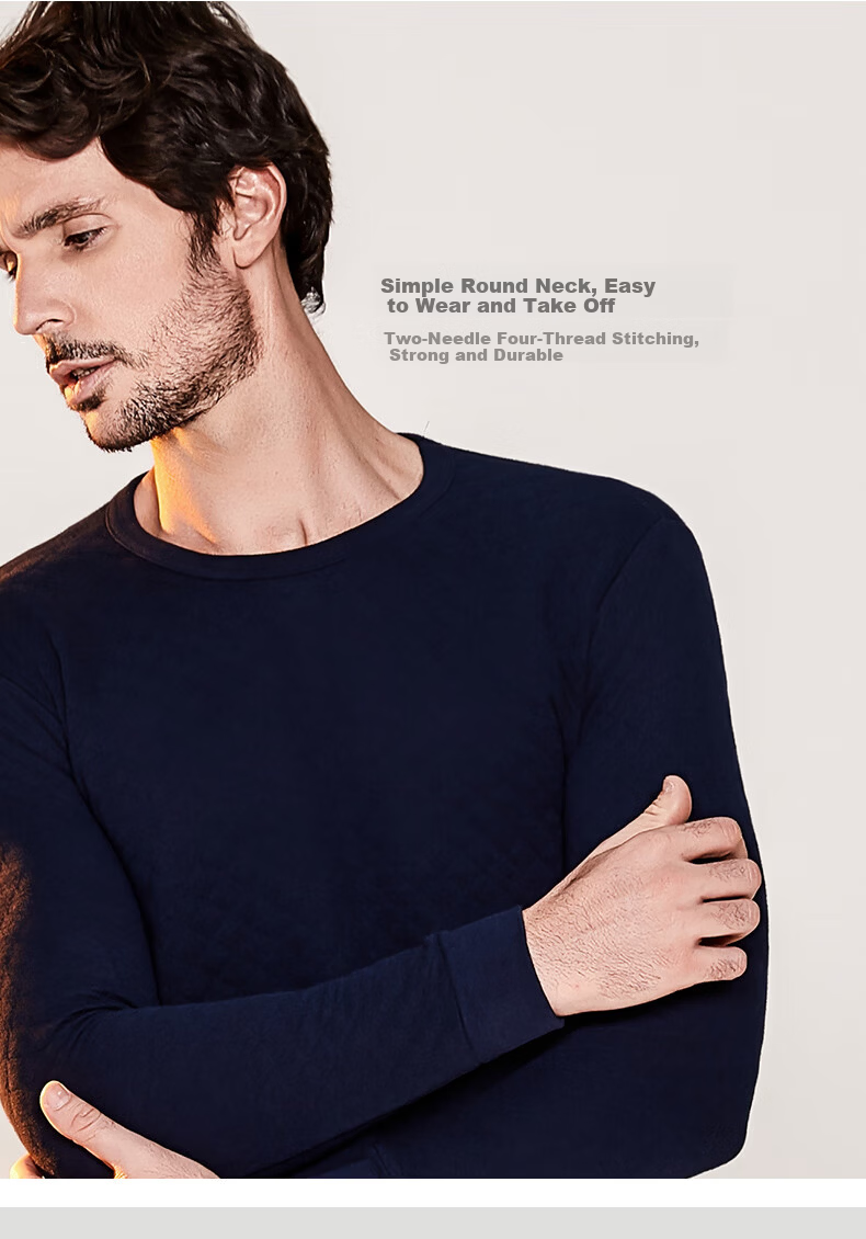 Yiershuang [Triple-Layered Thickened, 100% Pure Cotton] Men's Thermal Underwear Set, All-Cotton Round Neck Autumn Top And Pants 13