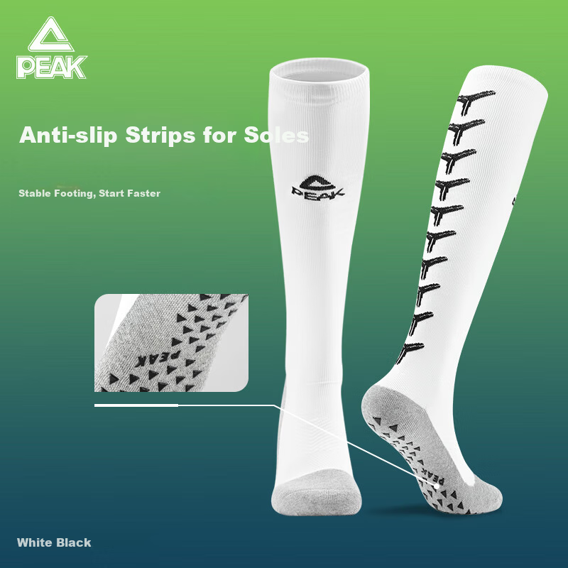 PEAK Mid-Calf Non-Slip Silicone Thickened Terry Football Socks Basketball Running Socks Unisex White Gray L