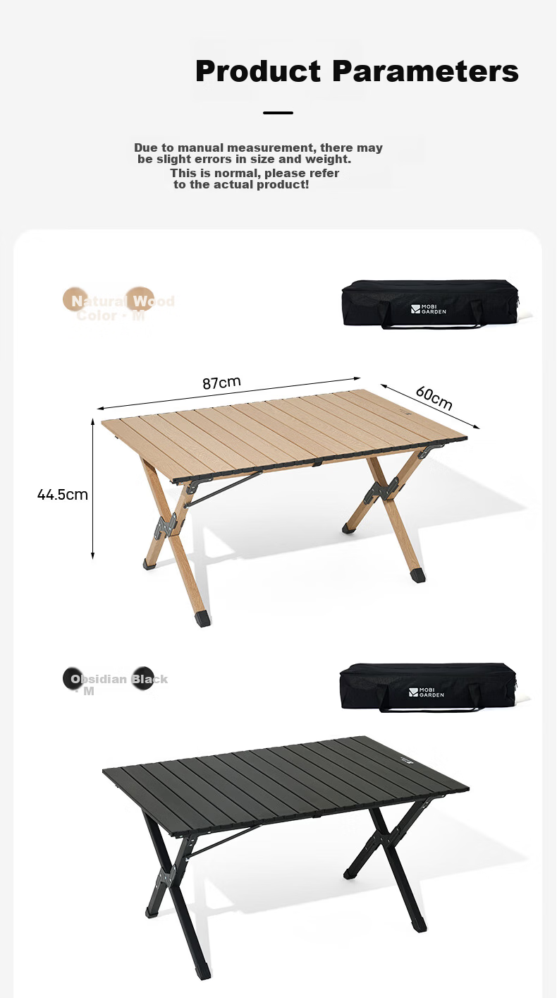MOBIGARDEN Mountain Stream Aluminum Alloy Egg Roll Table Outdoor Camping Picnic Lightweight Folding Table NX25665052 Obsidian Black 17