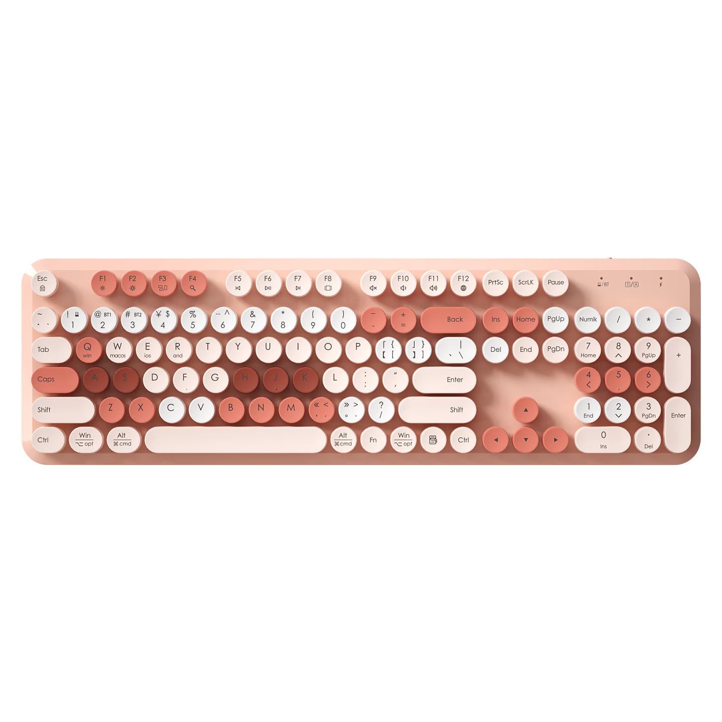 B.O.W Hangshi V96 Wireless Bluetooth Dual-Mode Keyboard and Mouse Set Silent Retro Round Keycaps High-Value Ergonomic Design Compatible with Tablets, Laptops, and Phones - Spring River Pink