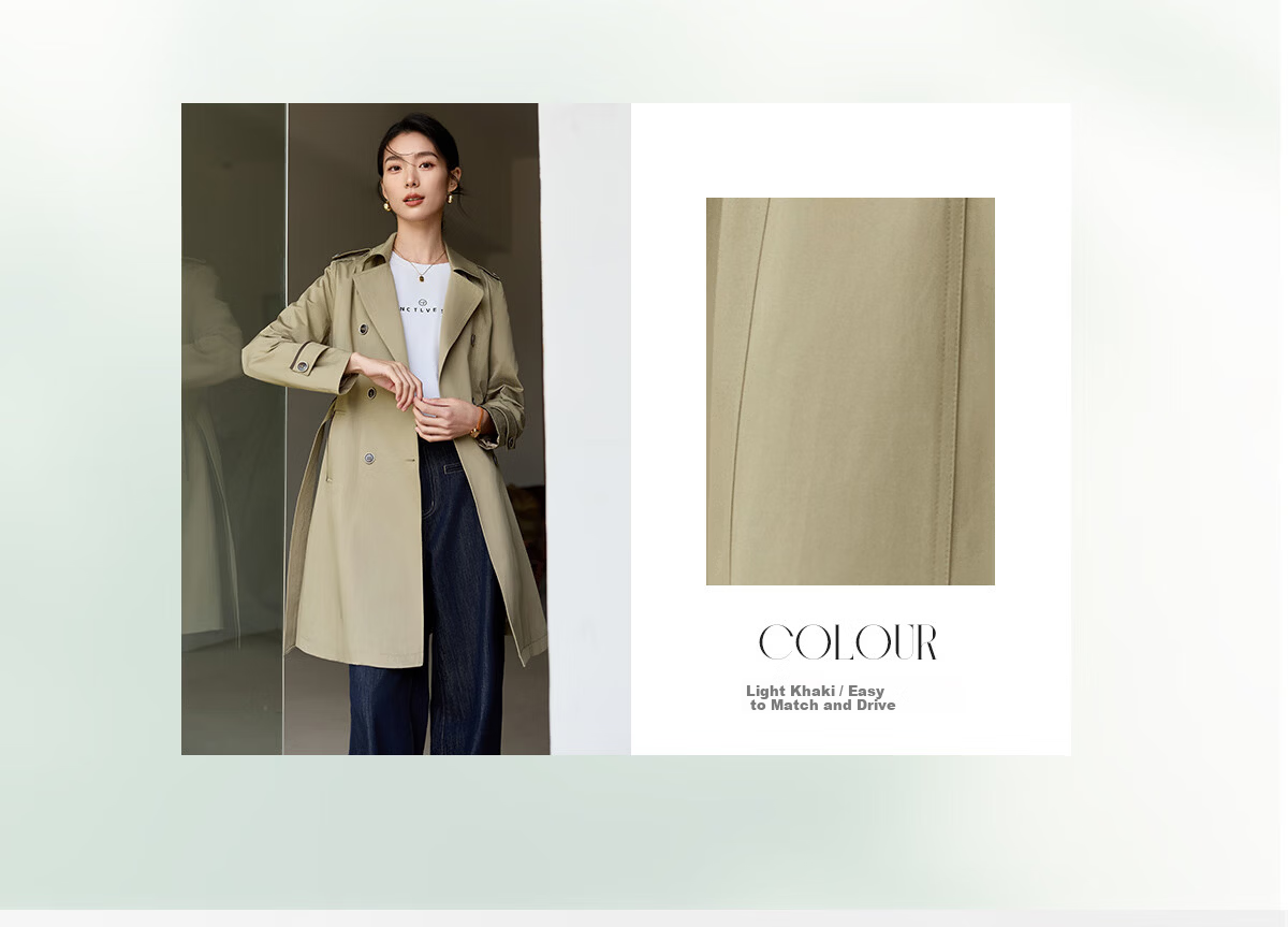 Chushen Spring And Autumn Double-Breasted Windbreaker for Women, Mid-Length, Elegant Classic H-Type Waist-Cinching Slimming Coat S51D003 3