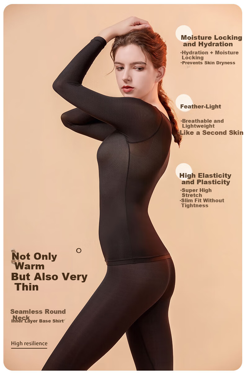 MOXTOC Ultra-Thin Thermal Underwear Set for Women Autumn Winter Yoga Dance Heat Energy Base Layer Top and Bottom 3