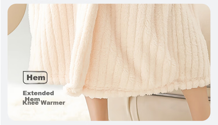 MiiOW [Warm Long Plush] Women's Couple Sleepwear Autumn Winter Striped Long Warm Simple Bathrobe Beige 18