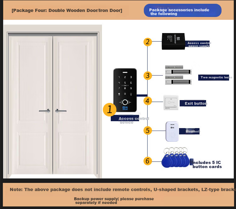 GS GSON Access Control All-in-One Machine Dual Door Electromagnetic Lock Fingerprint Attendance Card Password Magnetic Lock Exit Switch Power Supply Access Control System Device 10