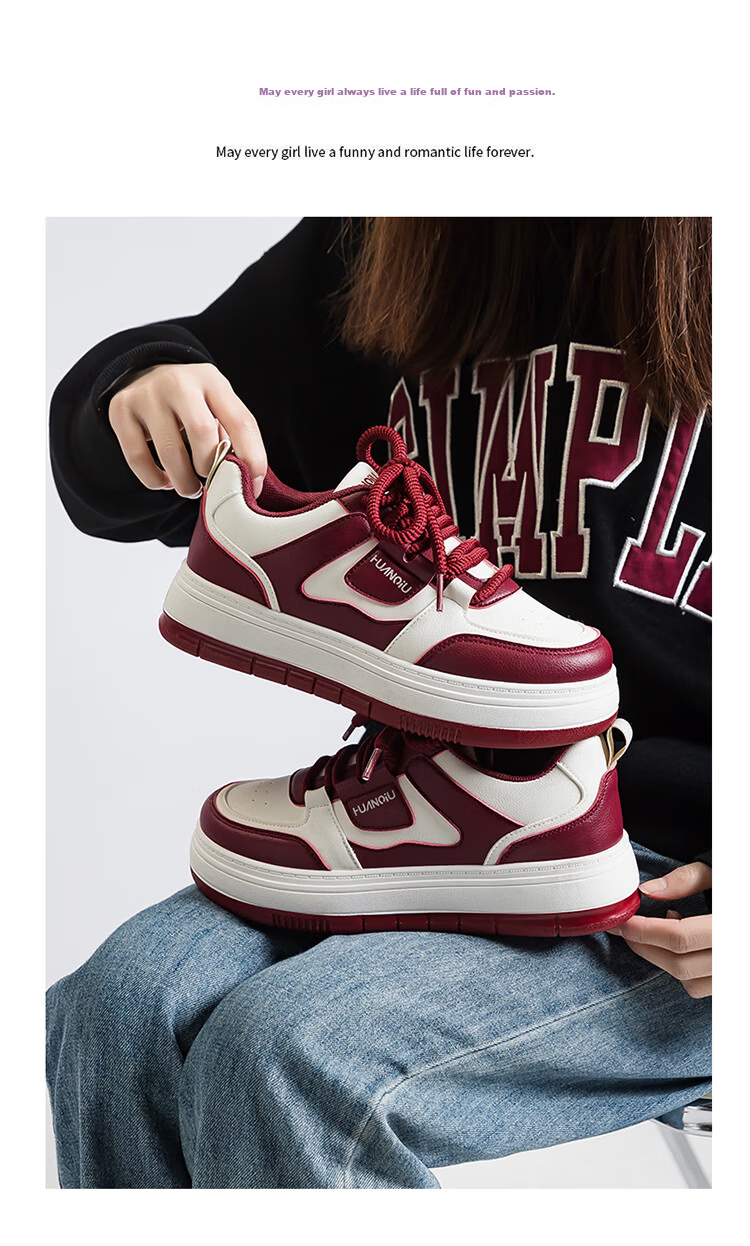 Global Breathable Wine Red Casual White Sneakers 2026 Ins Stylish Thick Sole Breathable Shoes 4