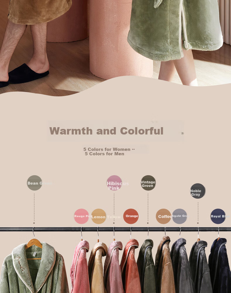FENTENG Autumn Winter New Thickened Flannel Couple's Long Coral Fleece Bathrobe Men's Pajamas Homewear 2