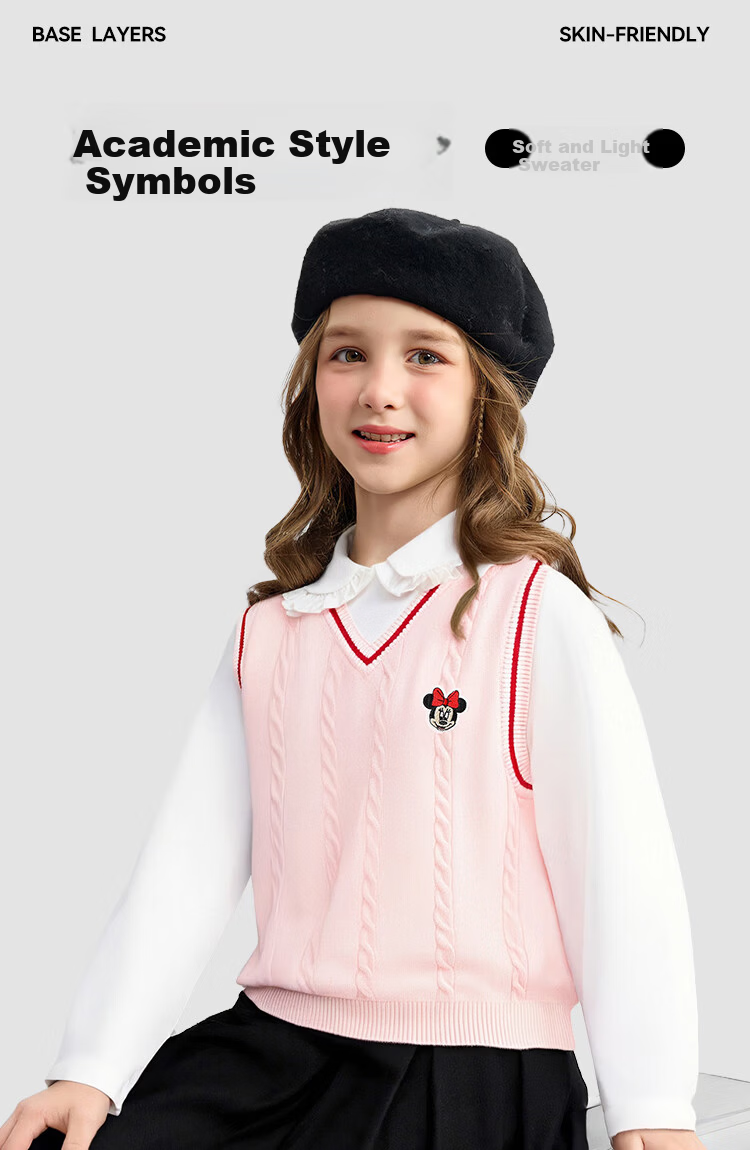 Disney Baby Kids Vest Boys and Girls Sweater Mid to Large Children Spring Casual College Style Knit Vest Light Pink 120 1
