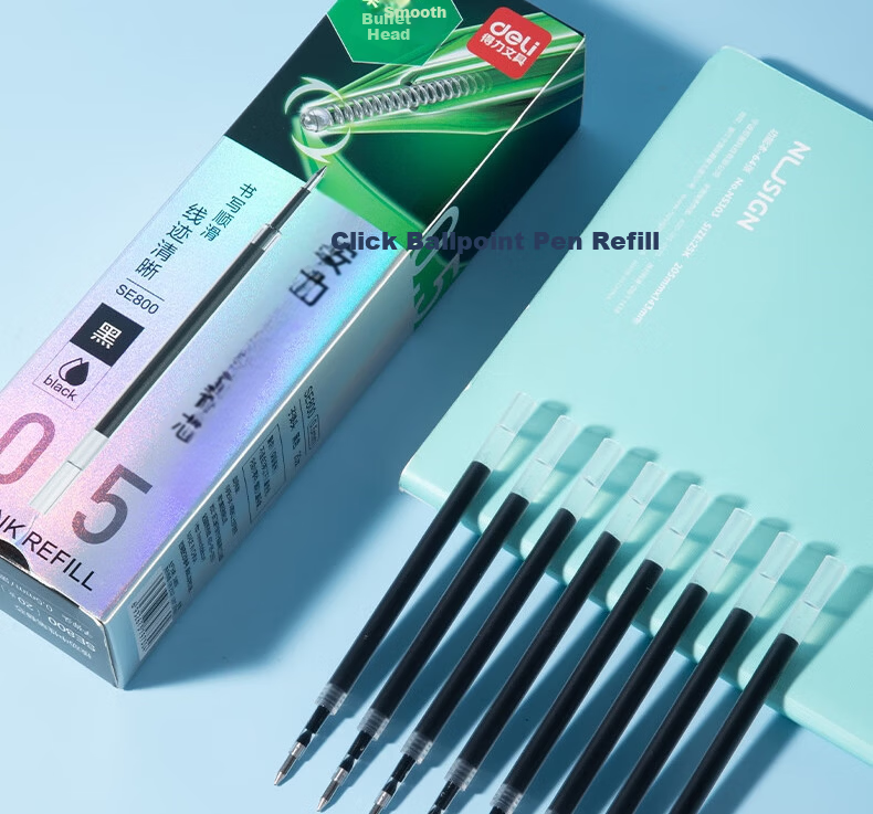 Deli 0.5 Smooth Retractable Gel Pen Refills for Students, Compatible with S01/S08/1008/K35 and G-5, Black Bullet Tip, 20 Pieces/Box SE800 8
