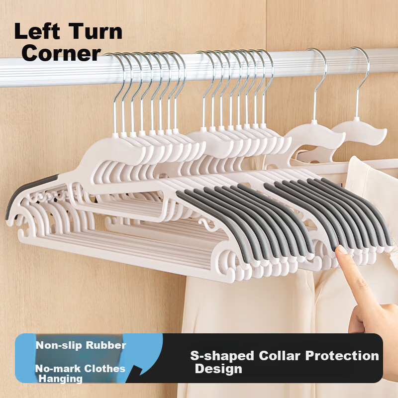 Left Angle Hanger Non-slip Clothes Hanger Rack Plastic Clothes Hanger with Collar Guard and Clothes Support 10 Pieces