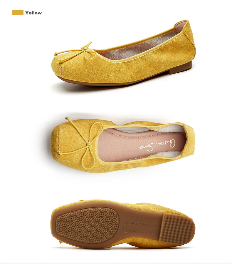 Quicheshoes Women's Ballet Flats Pig Nose Suede Low-Cut Flat Shoes Spring Autumn Soft Sole Slip-On Red Size 35 24