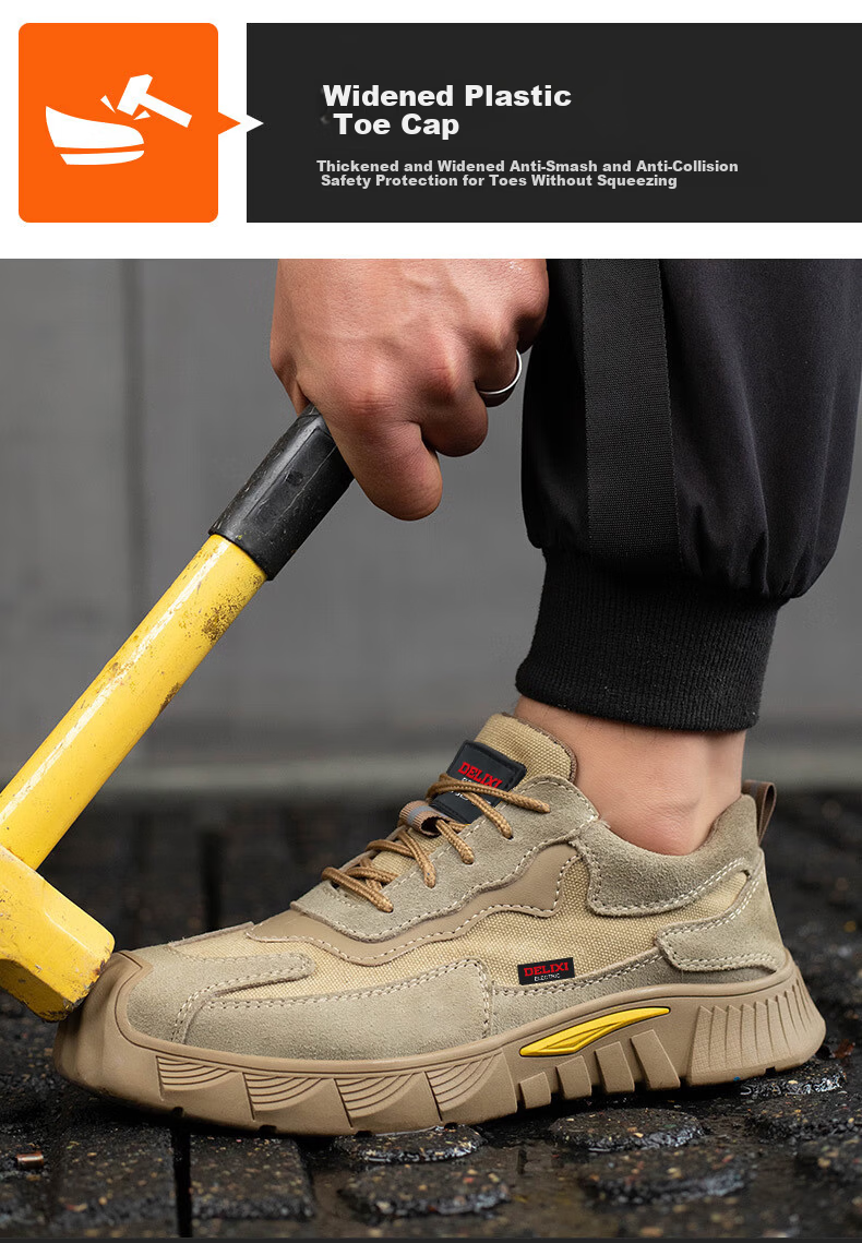 DELIXI ELECTRIC Men's Safety Shoes Cow Suede Leather Plastic Toe Cap Anti-Smash Puncture Resistant Insulated 6KV Slip-Resistant Durable Electrician Work Shoes 6