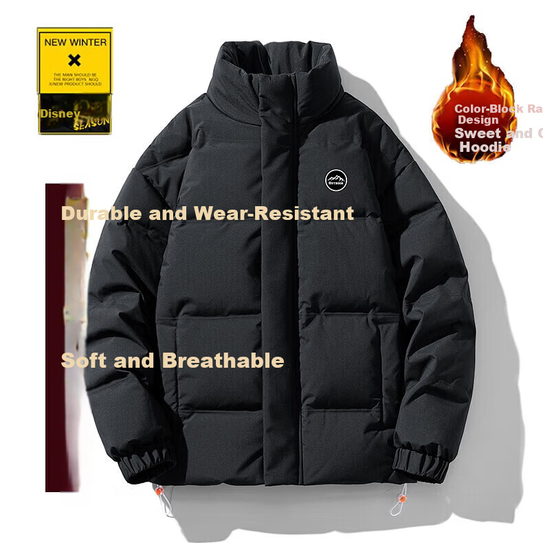 NASA MARVEL Men's Winter Down Jacket Thickened Warm Puffer Coat Stand Collar Casual Couple Khaki 2XL 5