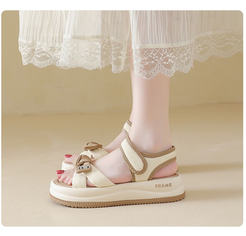 Cartelo Crocodile Women's Summer New Bowknot Open Toe Casual Thick Sole Beach Sandals 1935 Beige 37 13