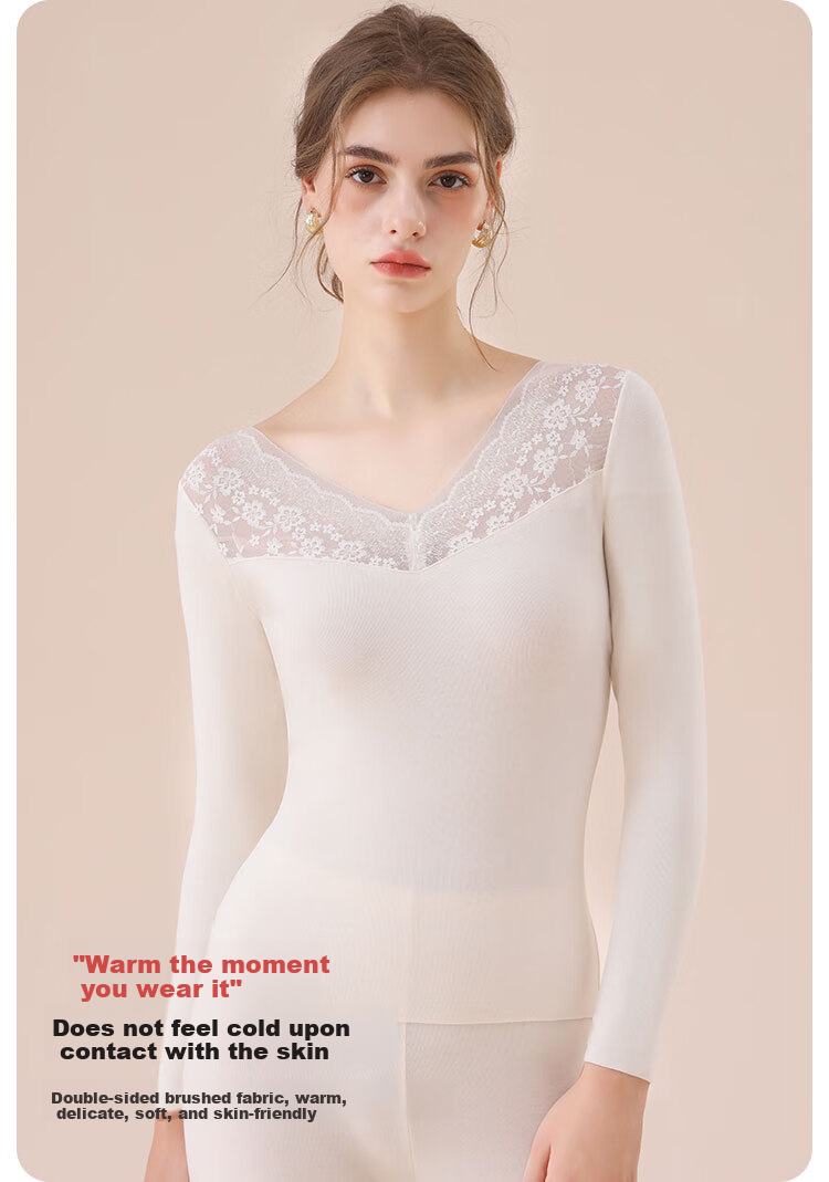MiiOW Acrylic Thermal Women's Warm Underwear Lace Top Autumn Winter Slim Fit Base Shirt Black 3