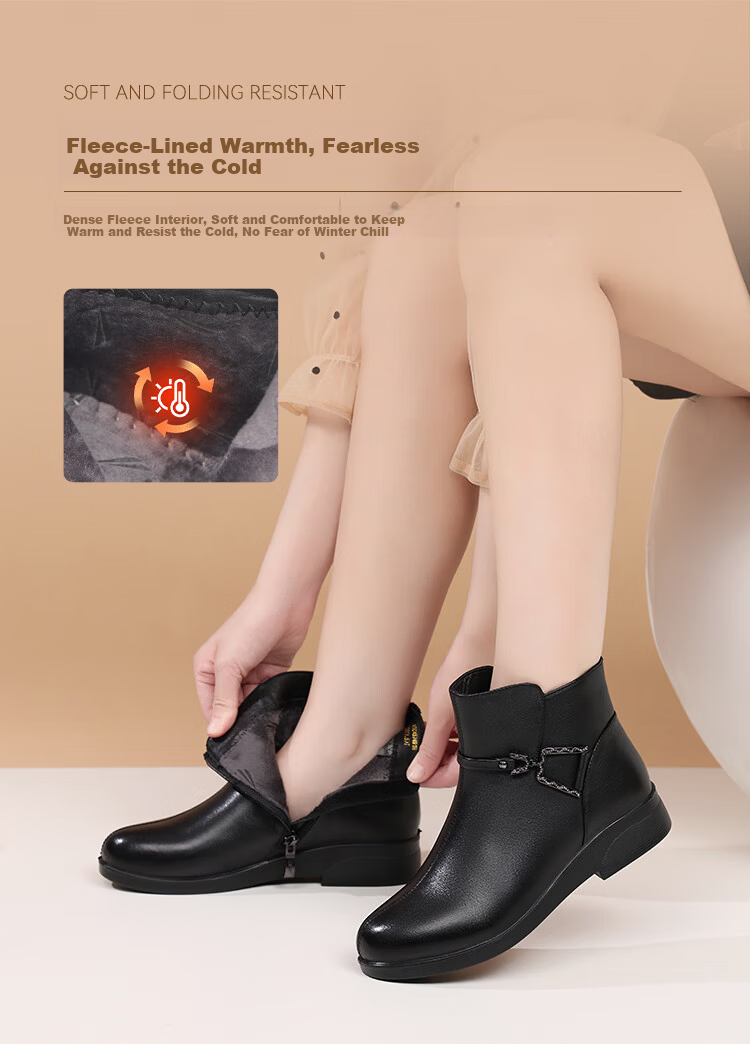 Red Dragonfly Women's Winter Warm Fleece-Lined Cotton Shoes Middle-Aged and Elderly Comfortable Soft Sole Ankle Boots WTC457491H Black Size 38 5