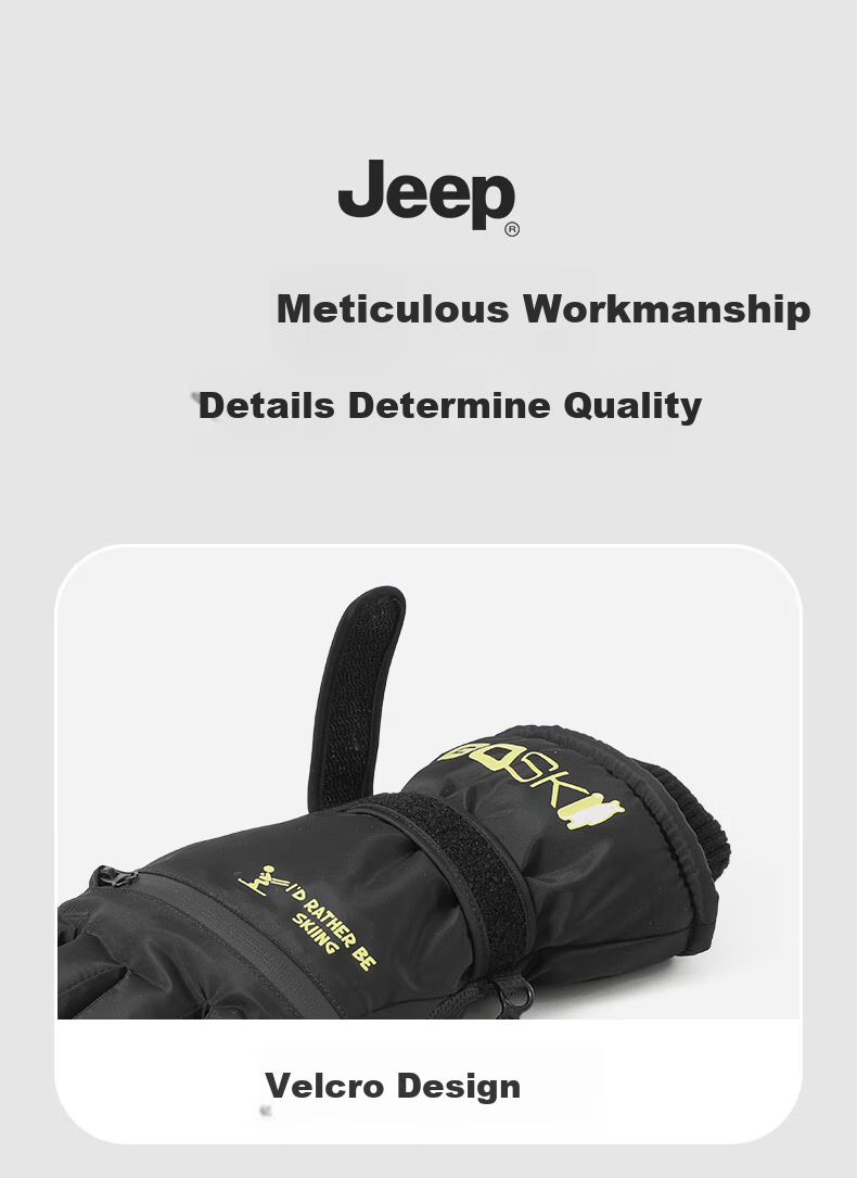 JEEP Men's Winter Ski Gloves Thermal Riding Mountaineering Water-Repellent Fleece Thickened Touchscreen Windproof Gloves Black 4