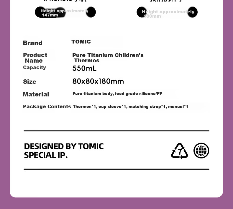 TOMIC Pure Titanium Kids Insulated Water Bottle Student Portable Straw Cup for Children Kindergarten School Use Birthday Gift 32