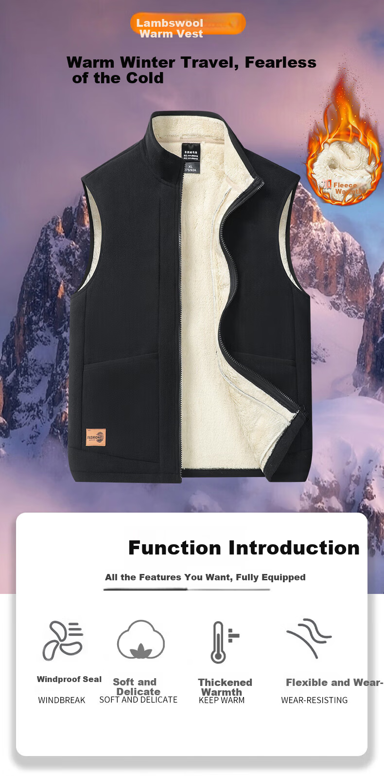 Pierre Cardin Men's Cotton Vest Autumn Winter Lamb Wool Sleeveless Fleece Warm Casual Solid Color Black XL 1