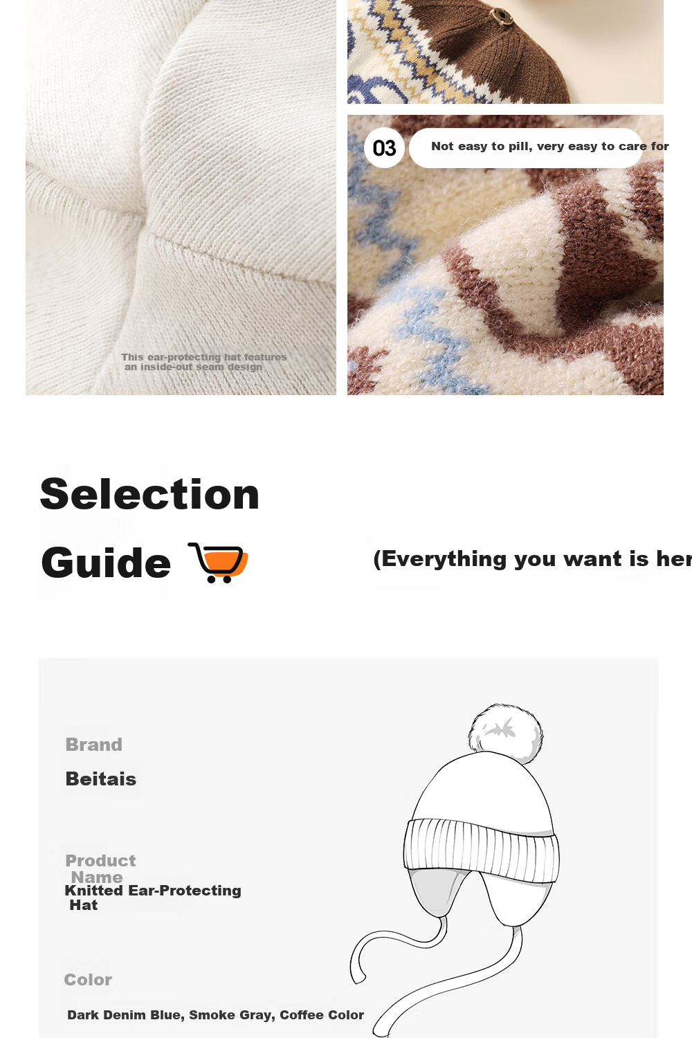 Beitaisi Children's Winter Hat, New Style for Boys And Girls, Knitted Woolen Hat, Baby Pullover, Thickened Windproof Warm Ear-Covering Cap 15