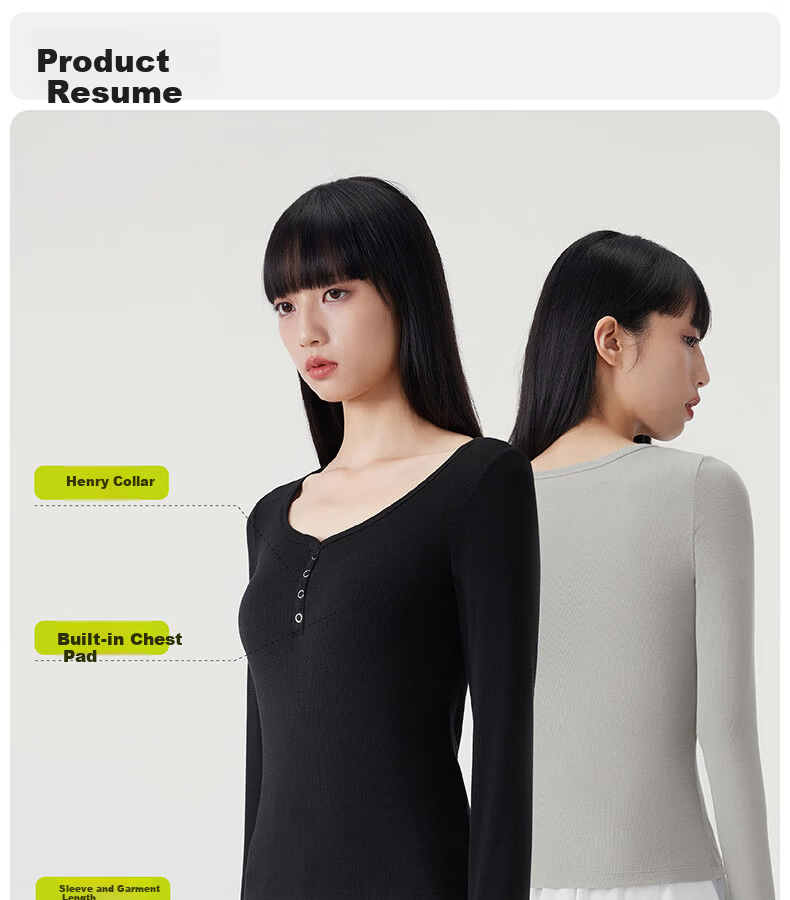 Half-Lined Thermal Base Layer with Chest Pad, Warm Innerwear, Long Sleeve U-Neck T-Shirt for Women, Spring Autumn Winter, No Bra Needed 29
