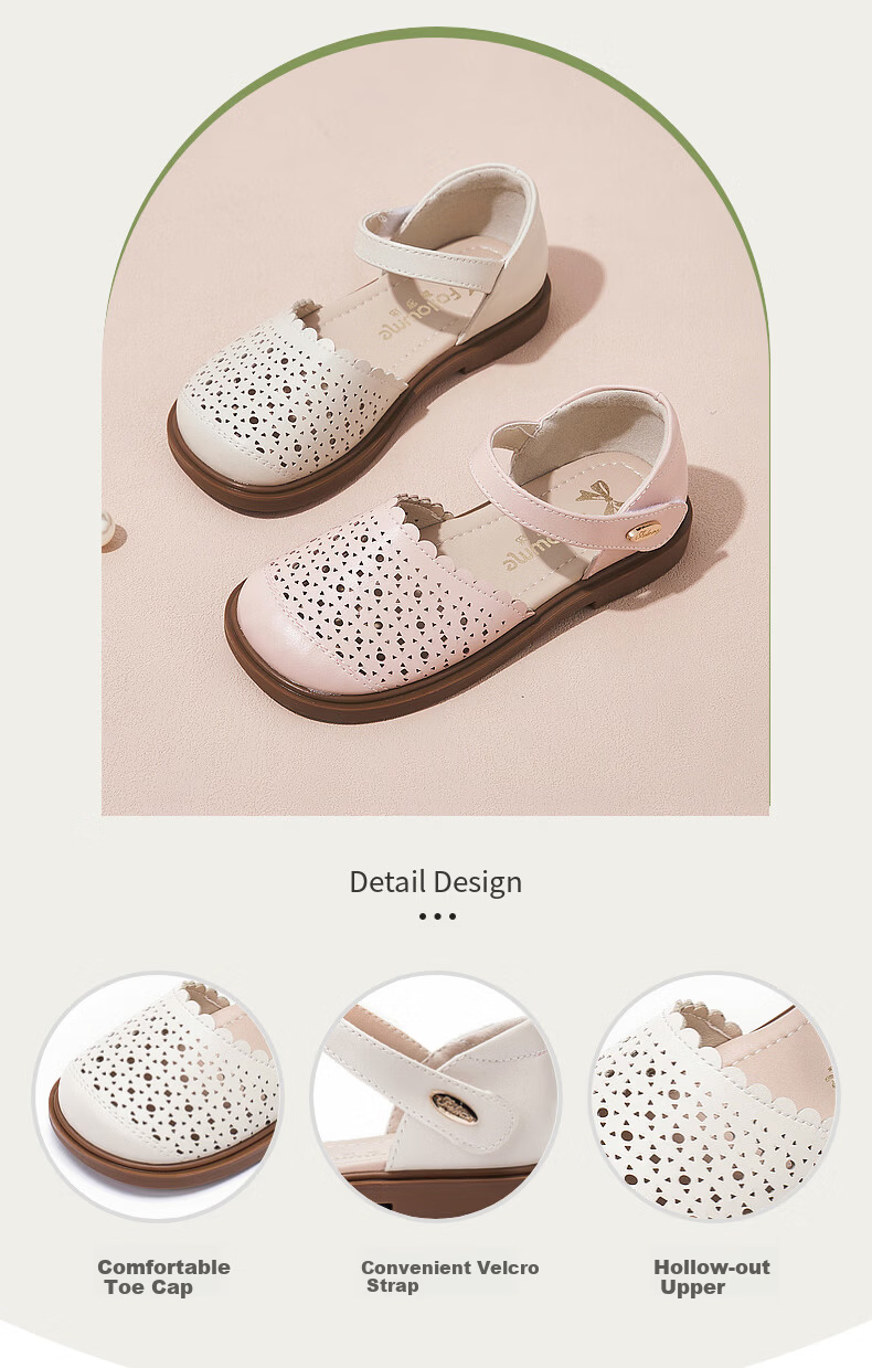 Fulomi Girls' Summer Hollow Breathable Closed-Toe Soft Sole Sandals Off-White Size 30 2